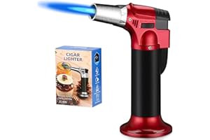 Royouzi Palnik kuchenny z blokadą bezpieczeństwa, regulowany palnik do wielokrotnego napełniania, nadaje się do CrèMe Brûlee, grillowania, gotowania, na kemping (czerwony)