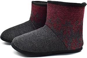 KuaiLu Tricoté Laine Chaudes d'intérieur Homme Chaussons Bottes Pantoufles Velours Mousse à Mémoire Doublure en Semelle Antidérapante