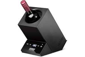 CASO WineCase One Black - Design Weinkühler für eine Flasche, Temperaturbereich von 5-18°C, für Flaschen bis 9 cm Ø, Sensor-Touch Bedienung, Schwarzes Edelstahlgehäuse