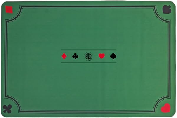 MGM GAMES Kortmatta-140352-grön-halkfri-2 till 6 spelare - brädspel-komfortabel - belote-poker-tarot-kontroll-60 cm x 40 cm, 140352