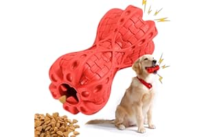 Pleasantsong 3 in 1 Dog Chew Toys, Squeaky Dog Toys for Aggressive Chewers, Rubber Dog Treat Dispensing Toy, Tough Non-toxic Dog Teething Toys for Boredom for Medium/Large Dogs - Bacon Flavour