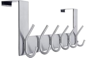 WEBI Perchero Puerta,Colgador Puerta,Percha Puerta,Gancho Puerta en con 6 Ganchos Baño Dormitorio Cocina,4.5cm,Plateado