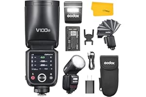 GODOX V100S V100 S Round Head Camera Flash Speedlite Compatible for Sony, 2.4G Wireless HSS 1/8000s TTL Speedlight Strobe with 2980mAh Li-ion Battery, Detachable Sub Flash Support Type-C