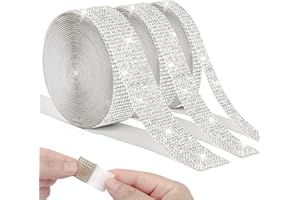 DSITNDAM 3 Pcs Rotoli Nastro di Diamante ，3 Iarde Nastro Strass，Autoadesiva Strass Adesivi ，Adatto per Adesivi Decorativi Fai-Da-Te per Compleanni, Matrimoni, Bicchieri D'acqua, Automobili, Ecc