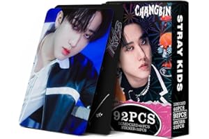 MUSOLAREE 92PCS Stray Kids Photocards Stray Kids Membre Cards Nouvel Album 60 SK Cartes 32 Autocollants Cadeau Set Mini Poster pour Fans Cadeau (Changban)