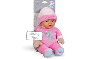 BABY Born for Babies Sleepy Pink - weiche 30 cm Puppe - Mit pinkem Körper & integrierter Rassel - Stoffpuppe inkl. festem Mützchen - Geeignet für Neugeborene