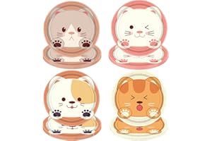 XJLANTTE 40 PCS Cat Birthday Plates Pet Party Decorations, 4 Colors Cat Paper Plates Birthday Party Plates for Kids Pet Cat Party Supplies Kitten Party Decorations, 9 Inch