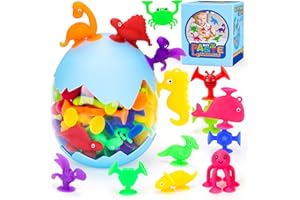 FLNLANO Baby Bath Toys for 4 Year Olds, 40 Pcs Suction Toys for Kids, Dinosaurs Bath Toys for Boys Girls Ages 3-10 Sensory Toys for Toddlers Travel Suction Cup Toys Mould Free Bath Toy Gifts for Kid