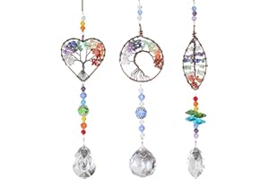 YEAHBOOM Sonnenfänger Kristall Fenster,3 Stück Baum des Lebens Kristall Anhänger Deko,Fensterdeko Hängend,Kristall-Sonnenfänger,Regenbogen Sonnenfänger Kristal,Regenbogen Kristalle Anhänger,Zuhause Gartendeko