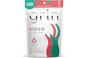 GRIN ORAL CARE GRIN Kiddo Flossers, Berry Awesome Flavor, Recycled Plastic, Jumbo Grip, Get Your KIDDOS Flossin’ Early, Larger Floss Head, Child Safe! 80 Count, Floss Picks, Dental Flossers