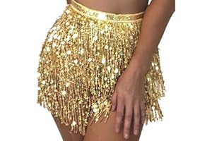 Zookey - Falda con borlas de Lentejuelas para Danza del Vientre, Bufanda de Cadera, Disfraz de Rave, Falda con Flecos para Mujeres y niñas