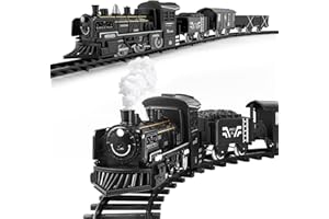 TOYANDONA Ensemble de Train avec Locomotive à Vapeur Jouet de Train Électrique pour Garçons Filles avec Fumées Lumières Et Son Voitures de Fret Et Voies Ensembles de de Noël sous Le