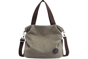 DIRRONA Mujer Lona Bolso de Mano Bolso Bandolera de Lona Colegio Viaje Gran Capacidad Bolsa de Vagabundo Bolsa de Playa Mujer Bolsa de Mensajero Verde