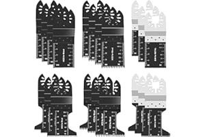 FUNNYTEK 20Pcs Cuchillas Oscilantes Multiherramienta, Accesorios para Herramientas Oscilantes Multifunción, Profesionales de Madera/Metal/[lástico Universal de Liberación Rápida para Fein Multimaster, Ryobi