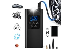 Singphere Compressore Aria Portatile – Pompa per Bicicletta Elettrica 45L/min, Gonfiatore Elettrico Portatile con LED, Batteria 6000mAh, 4 Modalità per Auto, Bici, Moto e Palloni