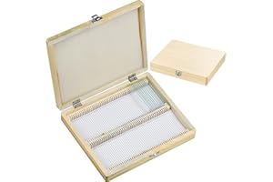 KELISTINY Microscope Slide Box Holding 100 Piece Slides, Wooden Slide Holder Case with Cork Lined and Latch for Lab Biological Glass Prepared Slides Storing