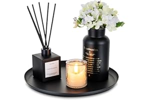 ‎ROMADEDI Romadedi Schwarz Deko Tablett Aus Metall - 28cm Rund Dekotablett Dekoschale Für Tischdeko Kerzenteller Kerzentablett Für Kerzen Serviertablett Für Wohnzimmer Badezimmer Esstisch Deko