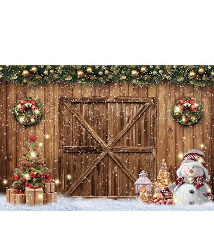 Telón De Fondo Navideño 2.1x1.5 M - Escena De Granero Con árbol De Navidad Y Nieve, Ideal Para Fotos Familiares En Invierno