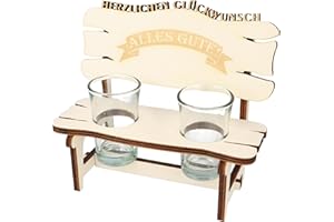 WORTGEFECHTE XL Echtholz Schnapsbank mit Gravur Alles Gute|Holzbank mit 2 Schnapsgläsern|Vatertagsgeschenk|Trinkspruch|Schnapsbrett|Geschenke Paare|Schnaps Geschenk für Papa|Geburtstag|Jubiläum (Alles Gute)