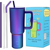 House of Quirk 1200ML Stainless Steel Tumbler with Handle & Lid, 2 Straws – Large Travel Mug Water Cup for Gym, Office & Outd