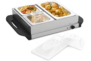 ‎JAGO Jago® Buffetwärmer - elektrisch, mit Heizplattenfunktion, Temperaturregler, Edelstahl - Warmhaltegerät, Speisewärmer, Warmhalteplatte, Warmhaltebehälter