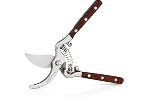 Kingswood Green® Traditional Wooden Handled Bypass Secateurs | Heavy Duty Drop-Forged Construction for Cutting & Pruning | Includes Presentable Gift Box