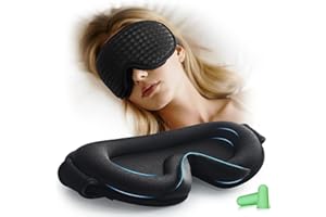 ‎AOSUN Aosun 3D Schlafmaske für Seitenschläfer, 2025 Upgrade Augenmaske für Frauen & Herren, 100% Lichtblockierend & Atmungsaktiv, Schlafbrille mit Verstellbarem Gummiband & Ohrstöpseln, Reisen, Büro, Yoga
