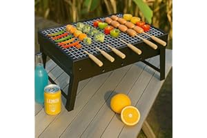 JJA BBQ Grill, Charcoal Barbecue Grill, Fire Pit, Folding, Portable Grill, for Outdoor Cooking Camping Hiking, Picnics Trips (Large 45x29x24 cm)