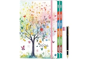 ZXHQ Diary 2026 Day Per Page A5, Jan - Dec, with Colorful Tabs, UK Holidays, Inner Pocket, 100 Gsm Paper, Pen Set, Full Year Daily Planner 2026 with Monthly View, 5.9" × 8.5" - Tree of Life