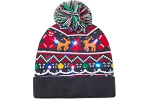 AIDEAONE Świeć świąteczną czapkę z motywem choinki, czapka z dzianiny ze światłami LED