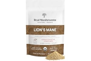 Real Mushrooms Lion’s Mane Powder - Organic Lions Mane Mushroom Extract for Cognitive Function & Immune Support - Brain Supplements for Memory and Focus - Vegan Mushroom Supplement, 60 Servings