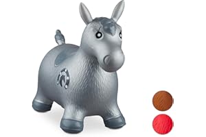Relaxdays Hopping Horse, Air Pump Included, Up to Free, Space Hopper ballon sauteur cheval pompe gonflable jouet jeux enfant 50 kg sans BPA, gris, 10024991_111, 48 x 26 x 58 cm
