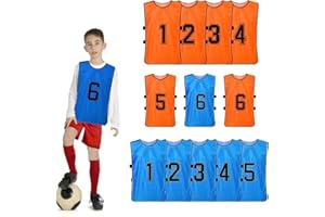 ASMIZ 12 Pack Kids Football Bibs, Sports Training Mesh Bibs for Chindren, Reversible Numbered Practice Vest Pennies for Soccer Basketball Football Volleyball - Blue & Orange