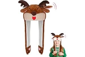 Hifot Gorros Navidad Divertidos, Peluche Gorro Orejas Que Se Mueven, Navidad Gorro con Orejas Que Se Mueven, Gorro Stitch Mueve Orejas, Gorro Navidad Adulto Niño para Fiesta Navidad Disfraz Navidad