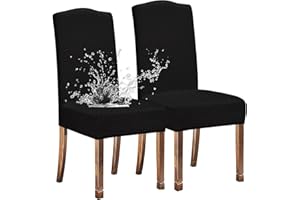 KELUINA Stretch Water-Repellent Twill Jacquard Dining Room Chair Covers Home Decor,Chair Covers for Dining Room Chairs Restaurant Hotel Ceremony (Black,2 Pieces)