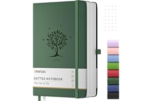 Smarpau Notizbuch A5, Hardcover Bullet Journal, 320 Seiten Gepunktetes Notizbüch, 100gsm Papier Leder Journal für Erwachsene Arbeit, Schreiben, Notizen, Lernen, Reisen, 14.5 x 21cm -Dunkelgrün