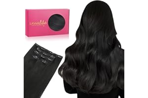 ‎WENNALIFE WENNALIFE Clip in Extensions Echthaar, 80g 5pcs 50cm Natürliches Schwarz Extensions Clip in Remy Clip in Extensions Natürliche Haarverlängerung Echthaar