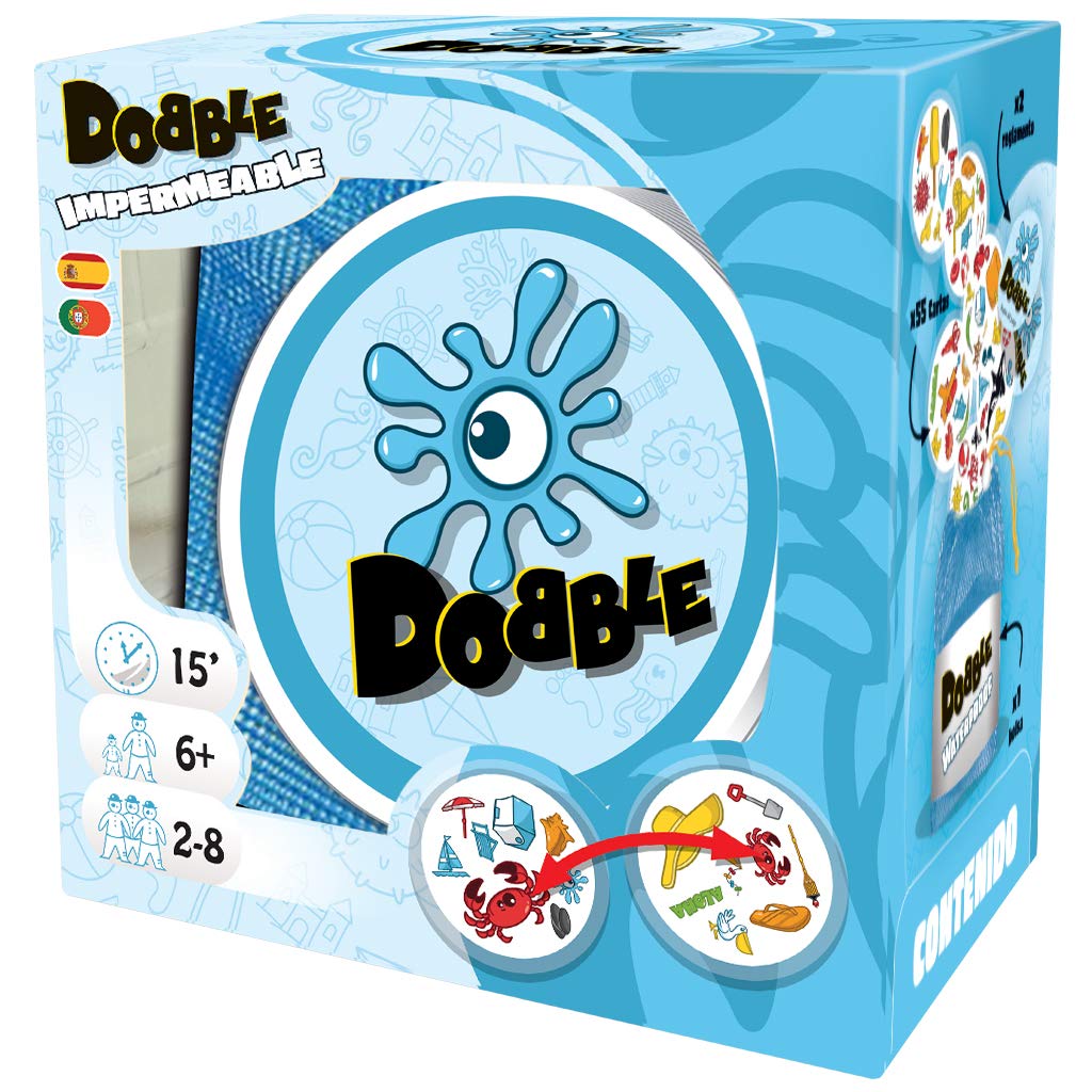 Zygomatic | Dobble Impermeable | Juego de Mesa Divertido para Adultos y Niños | Juega en la Piscina y Playa | A Partir de 7 Años | De 2 a 8 Jugadores | 15 Minutos por Partida | En Español y Portugués
