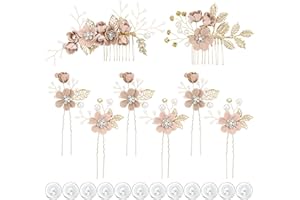 inSowni 20pcs Pale Mauve Decorative Flower Bridal Wedding Hair Side Combs+U-shaped Flower Hair Pins+Twist Spiral Pearl Hair Pins Headpieces Accessories for Brides Bridesmaids Women Girls (Pale Pink))