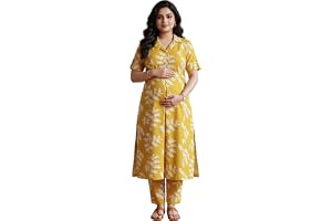 DUMMY SHAPE Maternity Dresses for Women Cotton | Floral Kurta Pant Dupatta Set with Nursing Zippers, Side Pocket | Pre & Post Pregnancy | Feeding Kurti Suit | Baby Shower | Gifts for Pregnant Woman