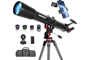 UNCLEHU Telescope for Astronomy Adults Beginners(36X-450X), 90mm Aperture 900mm Professional Portable Refractor Astronomical Telescopes with Stainless Steel Tripod&Phone Adapter&Stargazing Mount&Carrying Bag