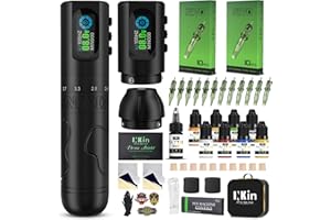 INKin Maquina de Tatuar Kit Completo con 6 Tiempos 2.0-4.2mm y Batería 2 Piezas de 1800 mAh Fuente de Alimentación y Revo Agujas Tatuaje, Tinta Tatuaje, Kit Tatuaje Profesional INKflexo para Tatuadore