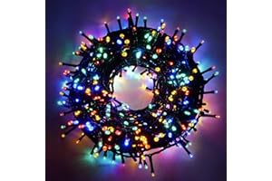 Luccika stringa natalizia con luci a led su cavo verde per uso interno ed esterno controller 31V con 8 giochi di luce e memoria (Multicolore, 50 Metri con 1000 Led)