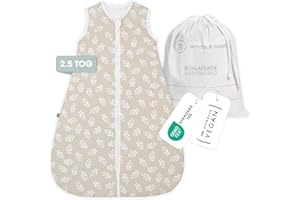 emma & noah Baby Schlafsack 2.5 TOG, Strampelsack für den Herbst und Winter in vielen Farben, Bio-Baumwolle, OEKO-TEX Zertifiziert, Schlafsack für Neugeborene (Floral Sand, 70 cm)