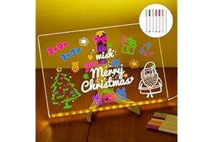 YXTECD LED Note Board with Colors, 30 X 20CM Acrylic LED Drawing Board 7 Colour Pens, Dry Erase Light Up Writing Message Board, Desktop Note Memo Illuminated Wordpad for School Cafe Home Office