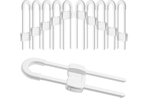 TERDEWE (10 Pack White) 4 Button Cabinet Locks, U-Shaped Proofing Drawers Safety Child Locks Adjustable, for Wardrobe,Kitchen,Bathroom,Drawer,Fridge,Cupboard Doors Knobs & Handles