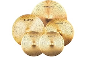 SHAEVLE Cymbal Set mit geringer Lautstärke 14" HiHat+16" Crash+18" Crash+20" Ride Beckenset Golden 5 Stücke