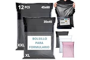 EMBALLAX - 12 Bolsas para Envíos Vinted - Con Bolsa para ALBARÁN - 2 Tamaños XL/XXL - 100% OPACO/ULTRA-RESISTENTE/IMPERMEABLE - Sobres Plastico - Bolsas de Envio Paquetes - Cajas Envios Paquetes