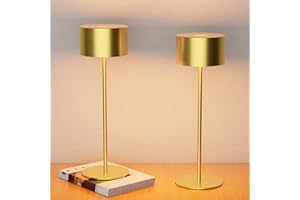 Zexwixs Doré Lampe de Table LED Sans fil Rechargeable Métal IP54, 3 Couleur Lampe de Bureau Chevet Dimmable Contrôle Tactile, pour Patio,Terrasse,Café, Salon,Chambre