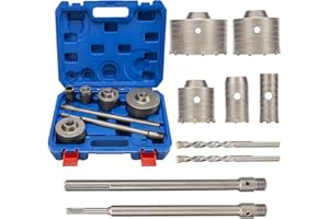 TOPOLENASHOP Sega a Tazza Carotatrice a Tazza Per Muro 9 Pezzi, Ø30, Ø40, Ø65, Ø80, Ø100 Mm, Con Albero SDS Plus E SDS-Max Carotatrici accessori trapano a tazza 9 pezzi per muro fresa per Cemento e Calcestruzzo